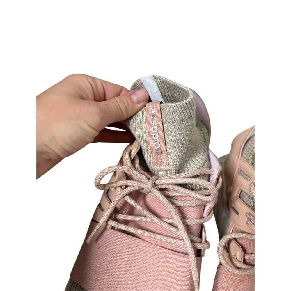 Adidas Tubular Doom Beige Pink Knit Ankle‎ Sock Sneakers 11.5